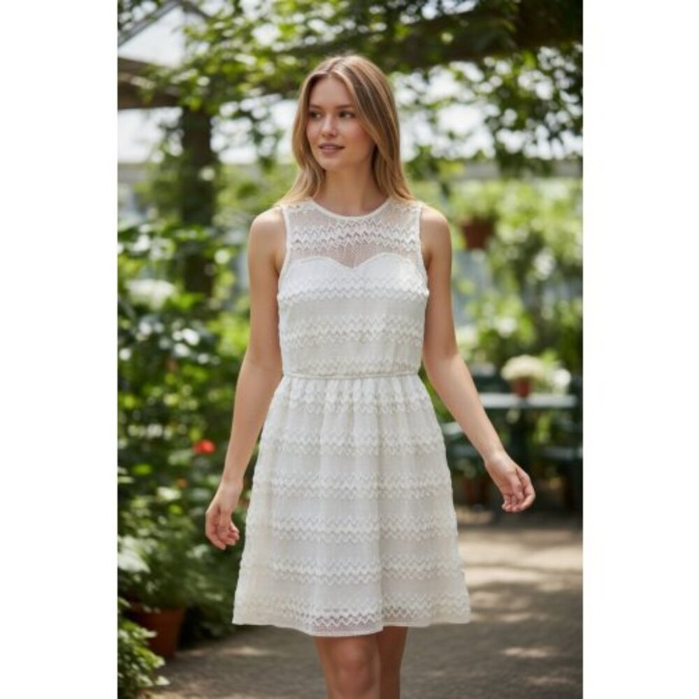 UP by Ultra Pink Lined White Lace Sleeveless Dress Junior XS